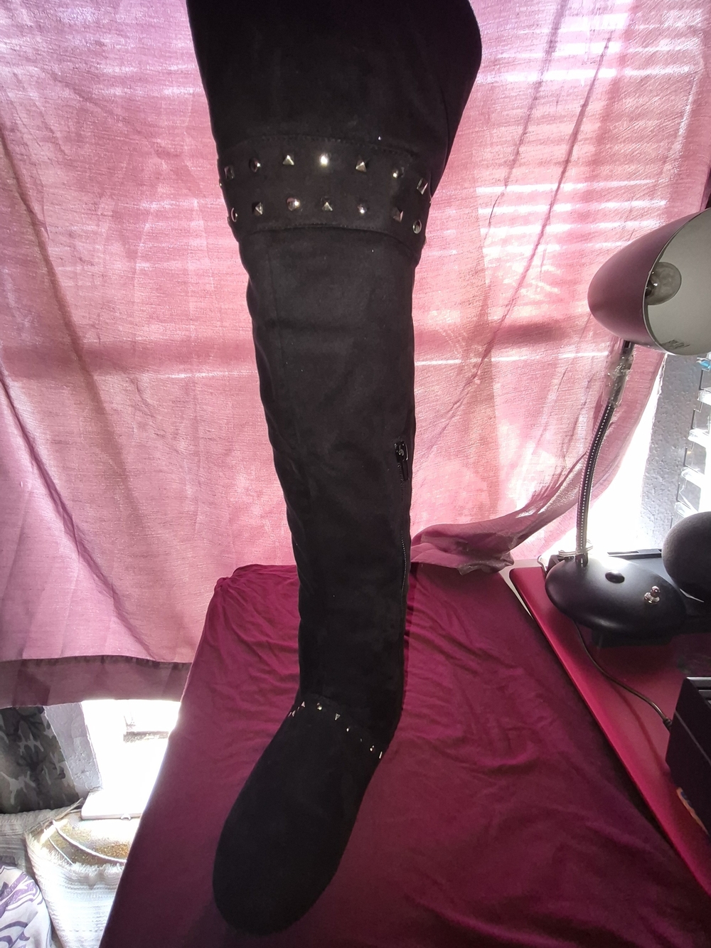 Fergalicious Black Suede Studded Over The Knee Boots Womens Size 6 M High Flat